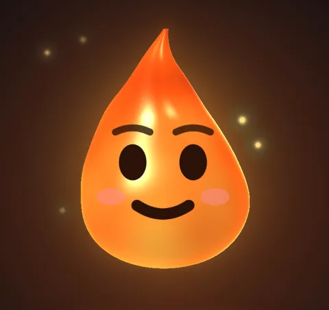 Ember, la guía de ForgeOS: una pequeña llama sonriente, dibujada en 3D.